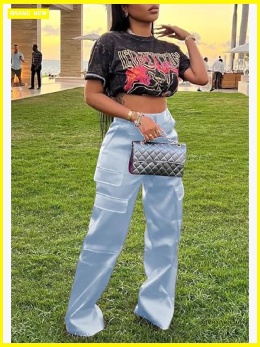 High Waisted Wide Leg Cargo Pants with Pockets - Picture 2 of 6
